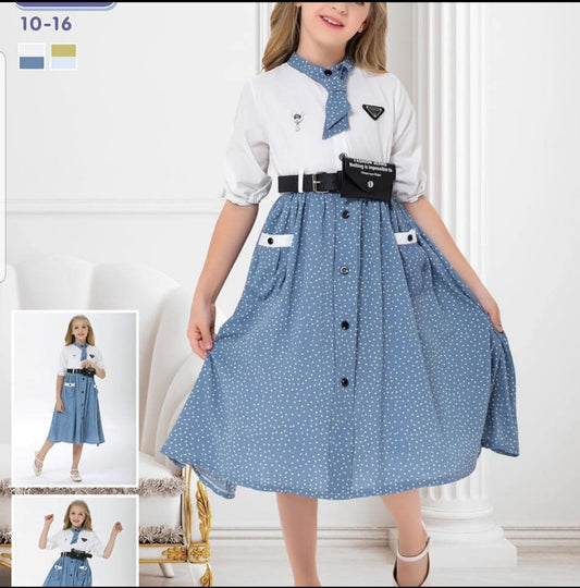 Polka dot baby dress with elegant belt