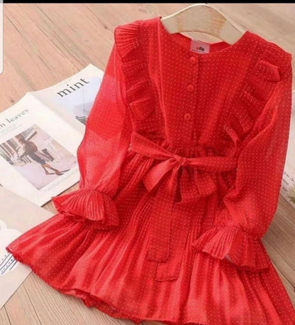 Red baby dress with white polka dots