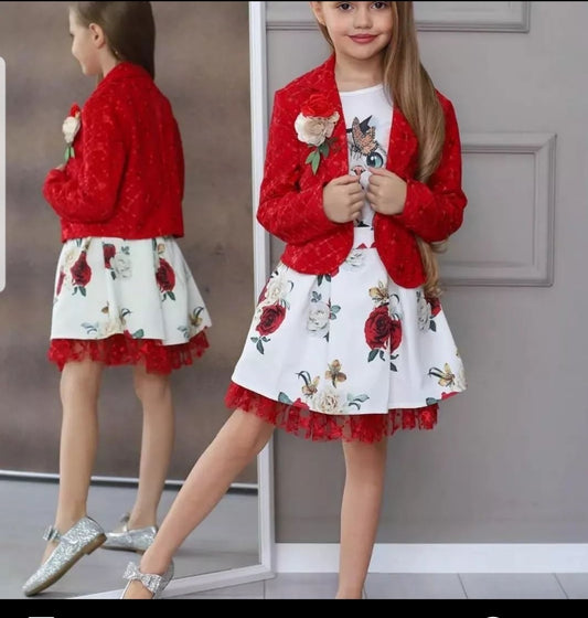 Elegant red and white floral baby dress