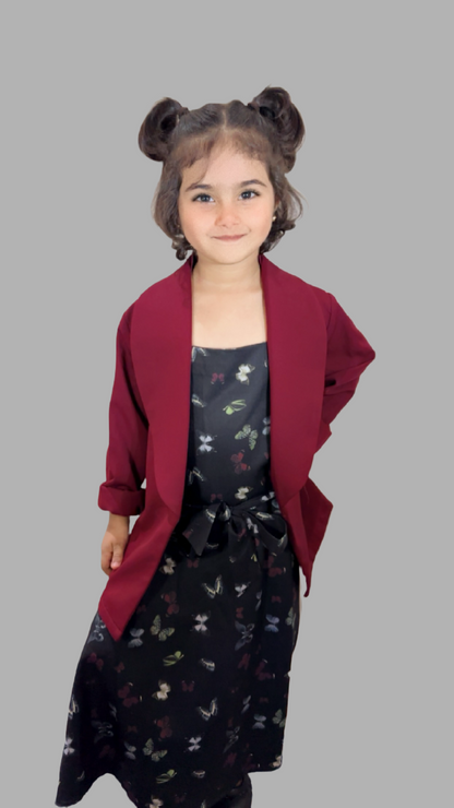 Elegant Turkish children's dress with burgundy ribbon