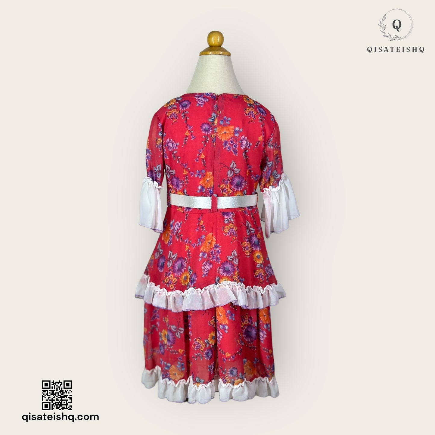 Girls' floral dress with belt