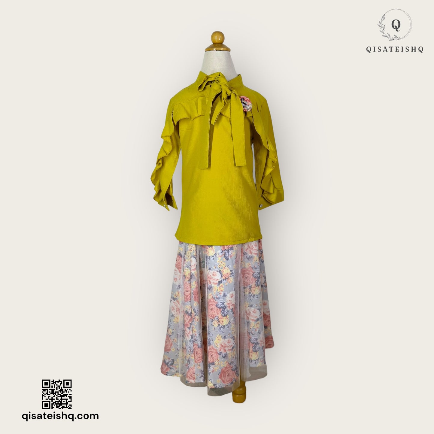 Girls elegant floral print dress and trendy denim jacket