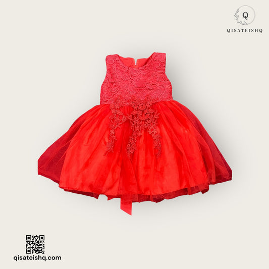 فستان بناتي بتصميم زاهي باللون الأحمر